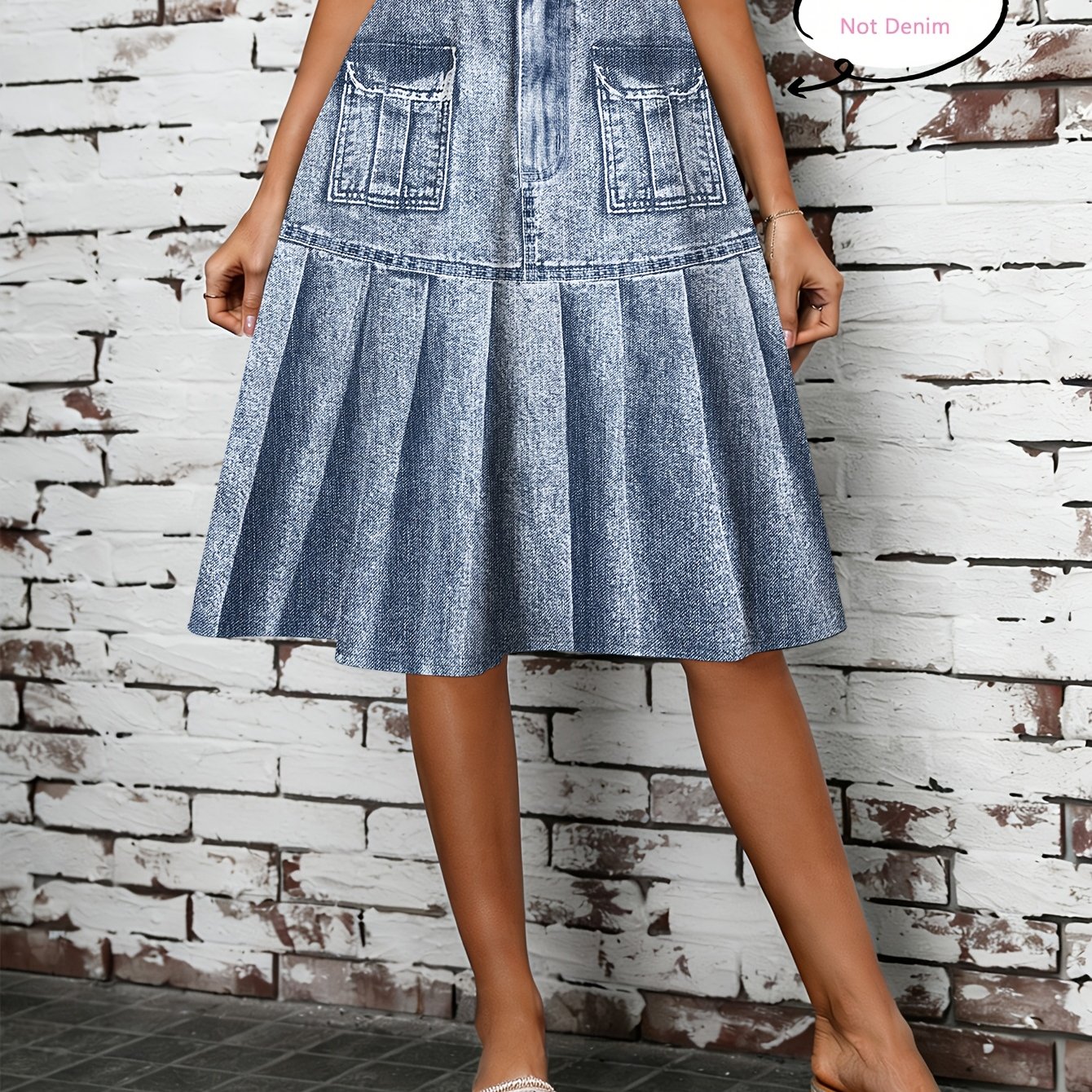 TEMU Spódnica Midi w Stylu Western z Nadrukiem, Wysoki Stan, A-Line, Denim, z Kieszeniami i Elastycznym Dołem na Wiosnę/