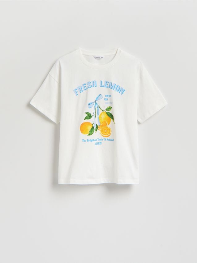 Reserved - T-shirt z nadrukiem - złamana biel