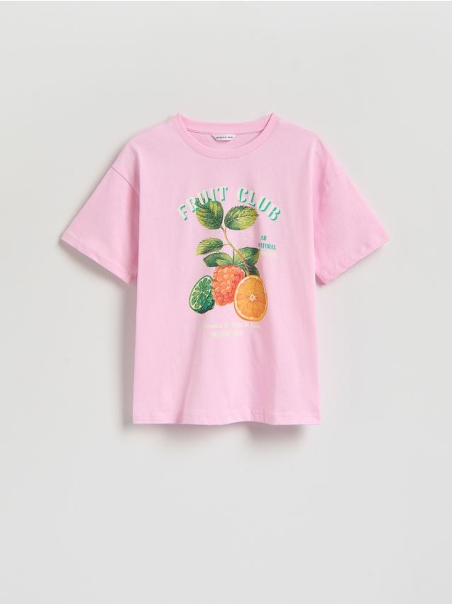 Reserved - T-shirt z nadrukiem - pastelowy róż