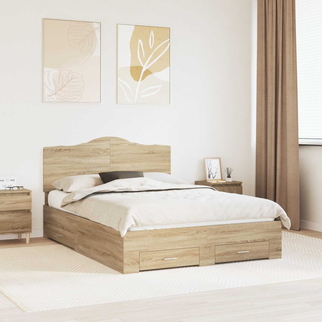 VidaXL Ramka łóżka Dąb Sonoma 150 x 200 cm Materiał drewnopochodny
