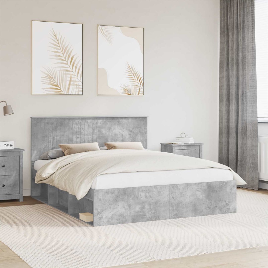 VidaXL Ramka łóżka Betonowy 160 x 200 cm Lite drewno sosnowe