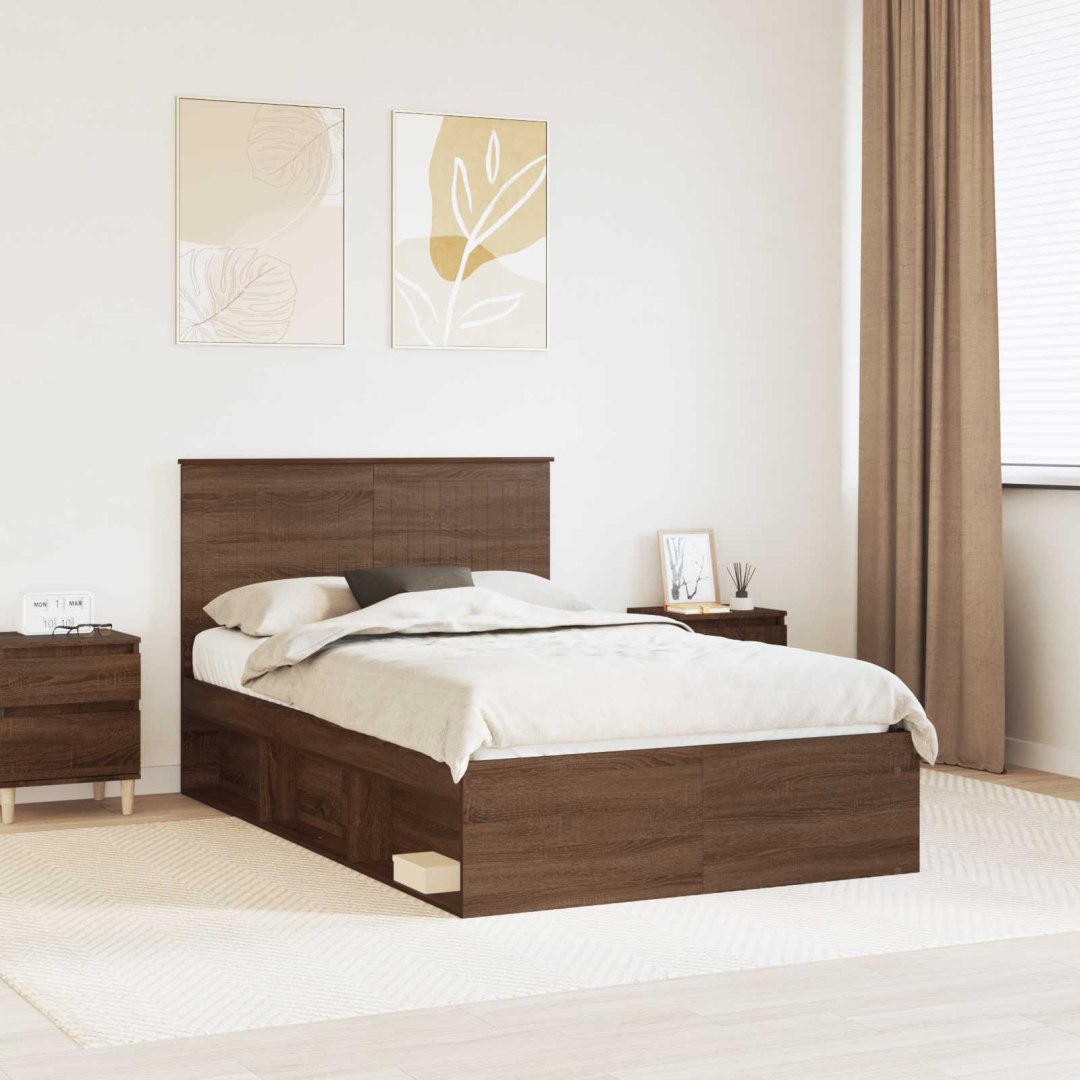 VidaXL Ramka łóżka Brązowy dąb 120 x 190 cm Lite drewno sosnowe