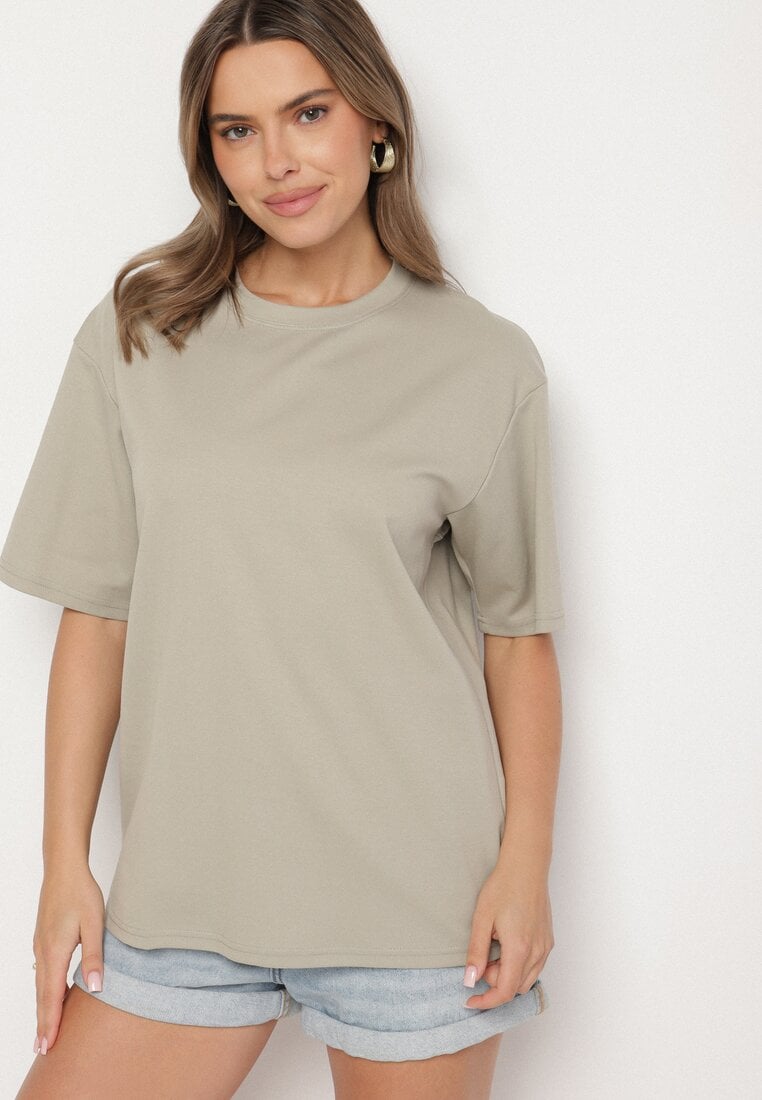 Ciemnobeżowy Bawełniany Klasyczny T-shirt Merovira