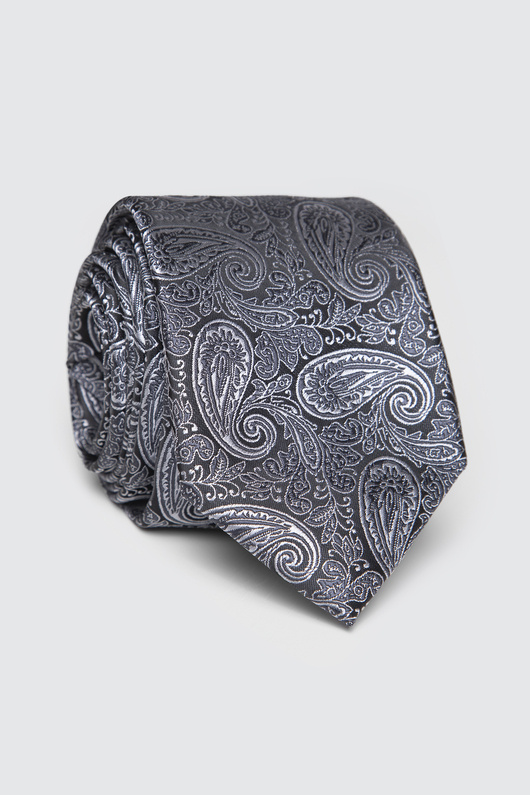 Grafitowy krawat we wzór paisley 00259C85PLA
