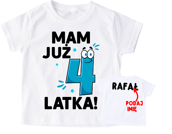 Koszulka na 4 urodziny z uśmiechniętą cyfrą- BE12
