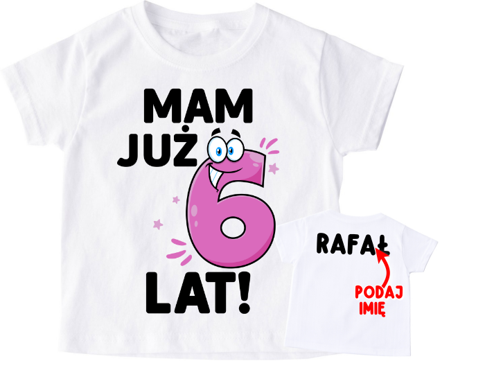 Koszulka na 6 urodziny z uśmiechniętą cyfrą- BE14