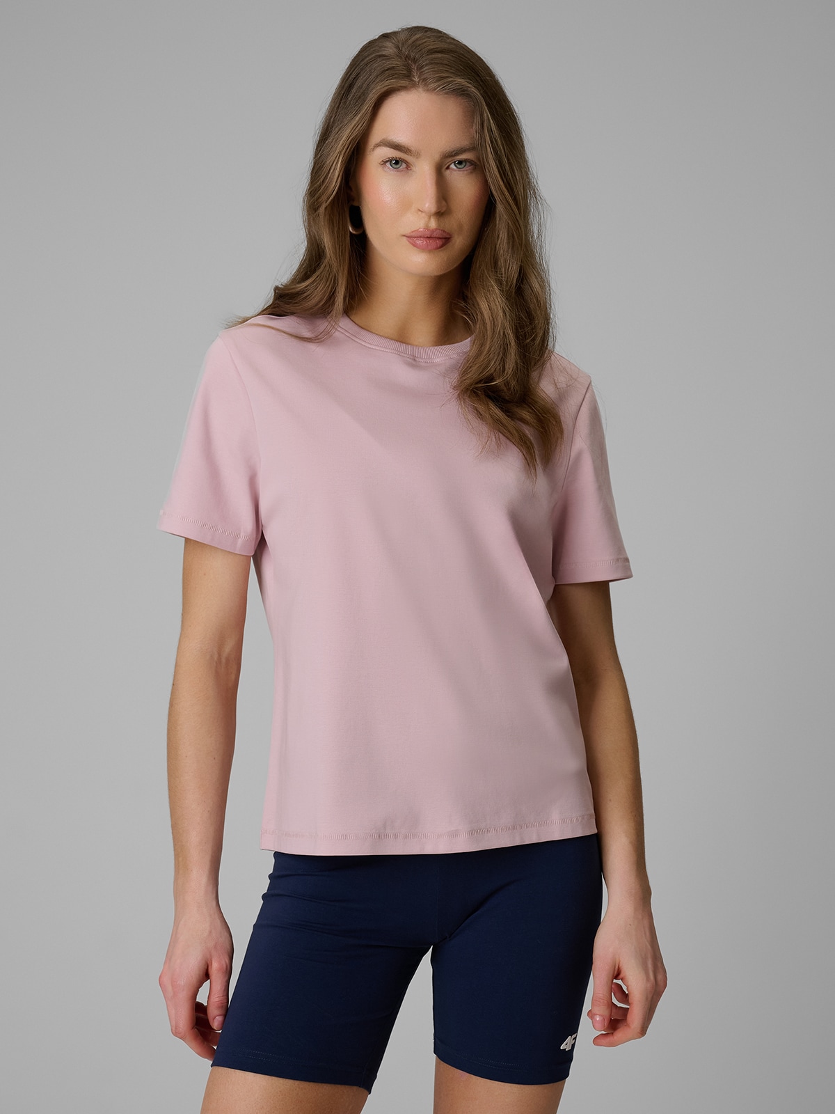 4F T-shirt regular gładki damski - różowy XXL