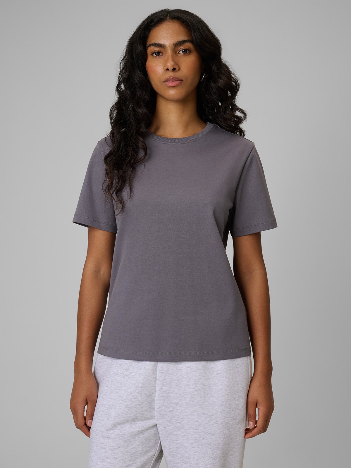 4F T-shirt regular gładki damski - szary XXL