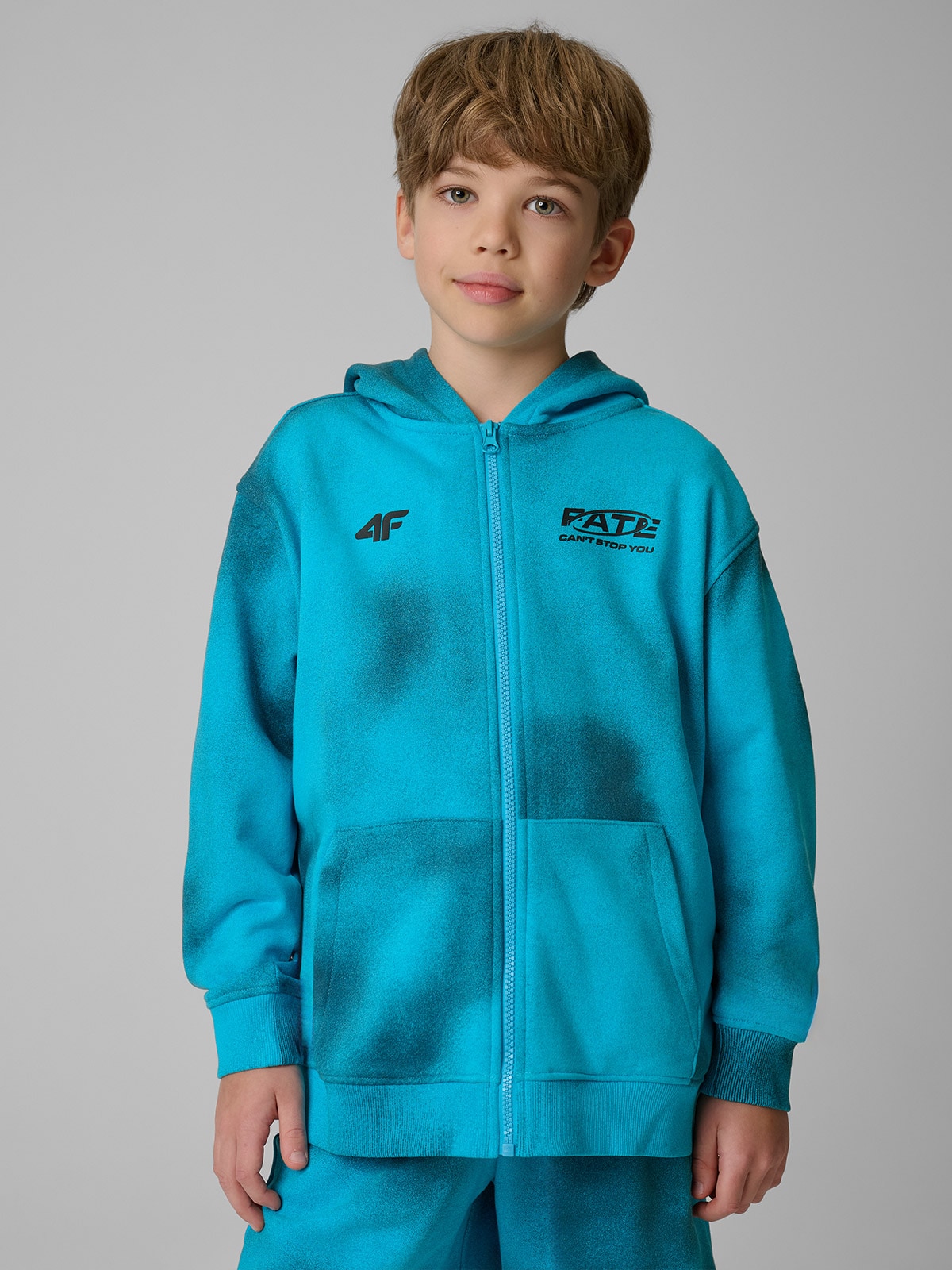4F Bluza dresowa loose z kapturem chłopięca - niebieska 158/164 (12-14 lat)