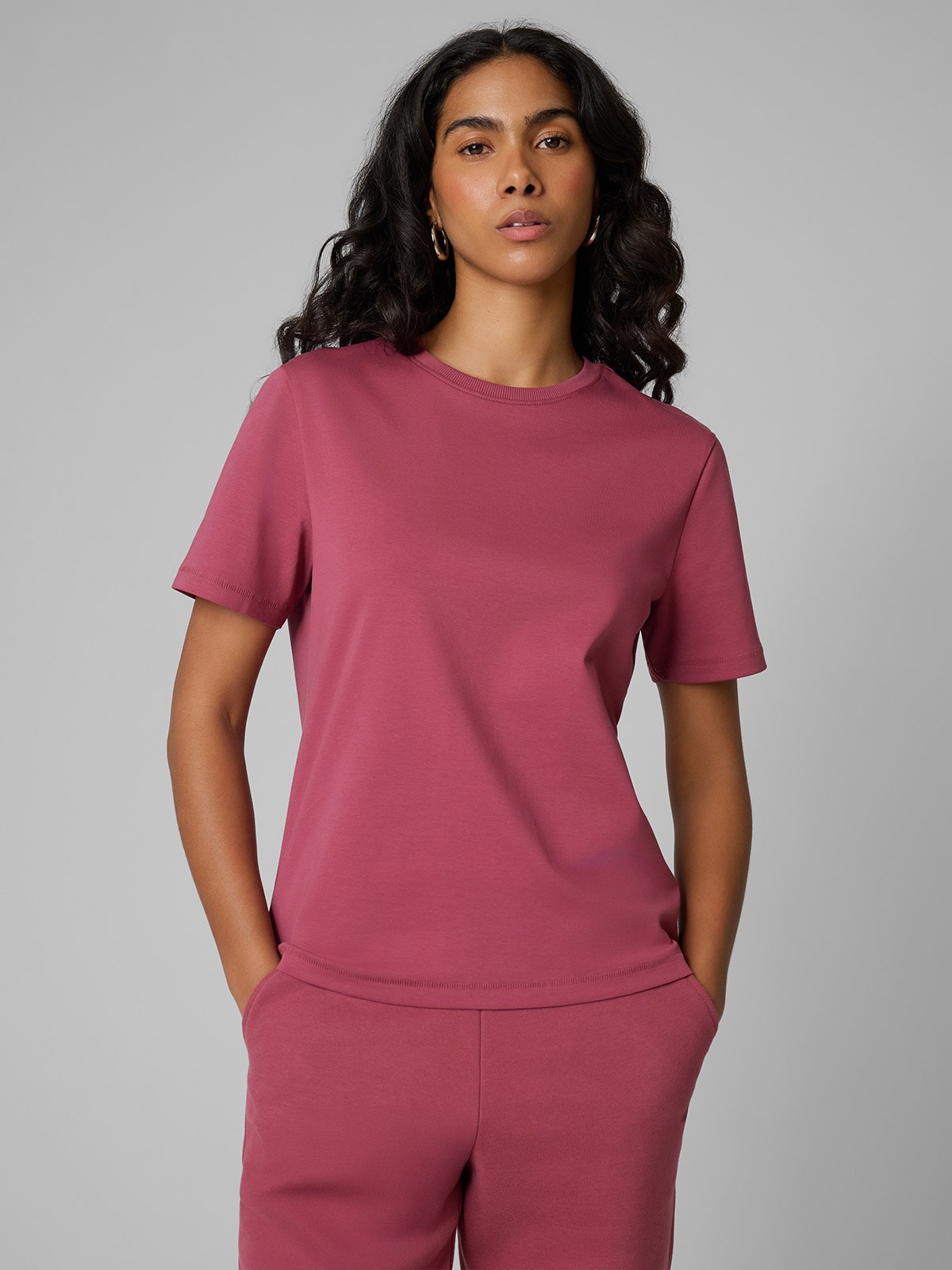 4F T-shirt regular gładki damski - burgundowy XXL