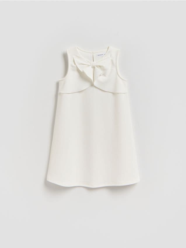 Reserved - Gładka sukienka z kokardką - biały