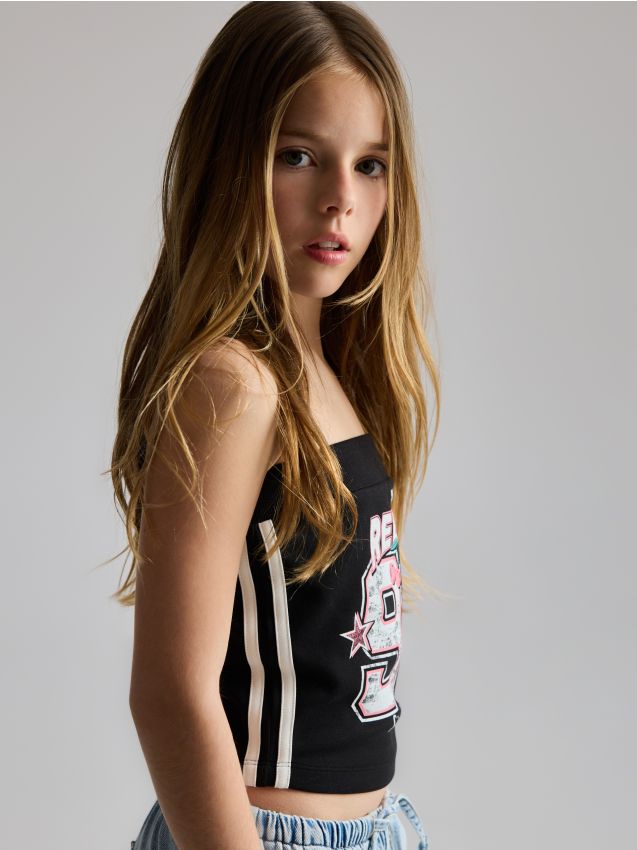 Reserved - Bawełniany top na ramiączkach - czarny