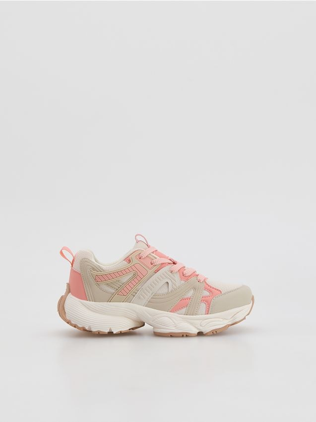 Reserved - Lekkie sneakersy z łączonych materiałów - beżowy