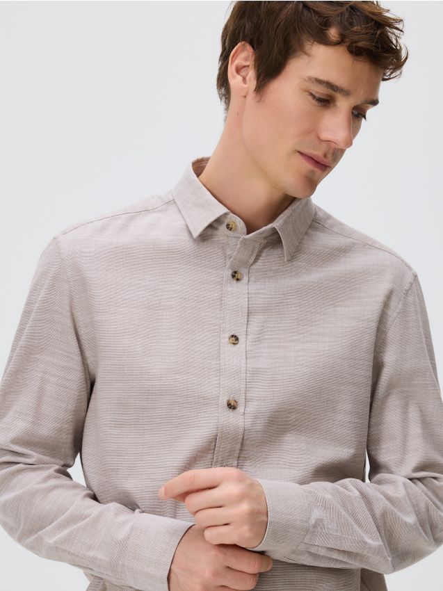 Reserved - Bawełniana koszula regular fit - beżowy