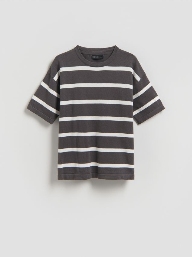 Reserved - Bawełniany t-shirt w paski - ciemnoszary