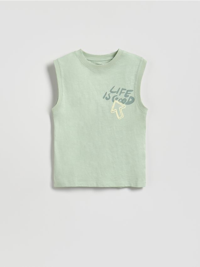 Reserved - Bawełniany t-shirt bez rękawów - jasnoniebieski