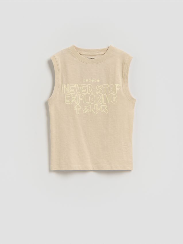 Reserved - Bawełniany t-shirt bez rękawów - beżowy