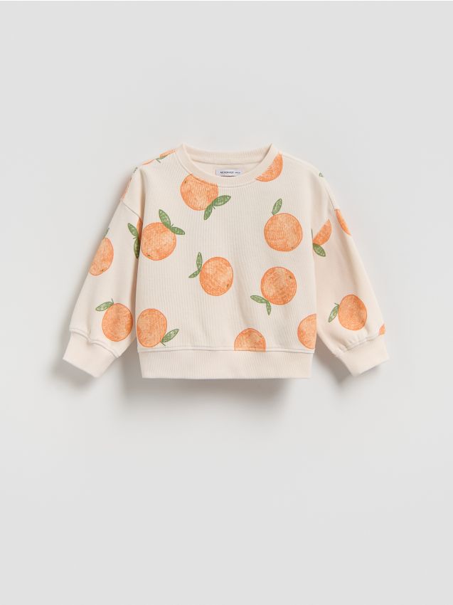 Reserved - Luźna bluza z nadrukiem - kremowy