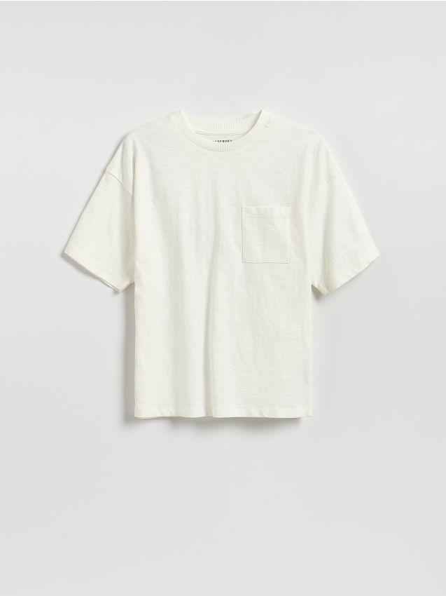 Reserved - Bawełniany t-shirt - złamana biel