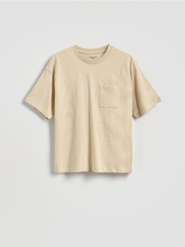 Reserved - Bawełniany t-shirt - beżowy