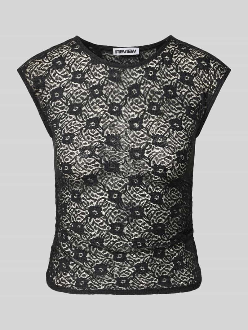 T-shirt z koronki z marszczeniem przy szwie bocznym