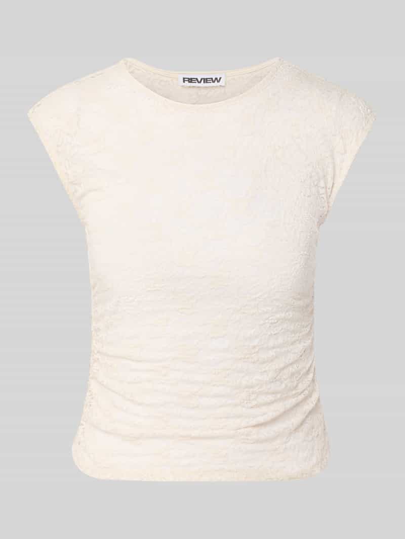 T-shirt z koronki z marszczeniem przy szwie bocznym