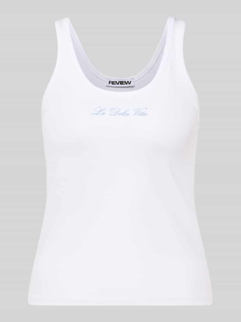 Top z okrągłym dekoltem i haftem