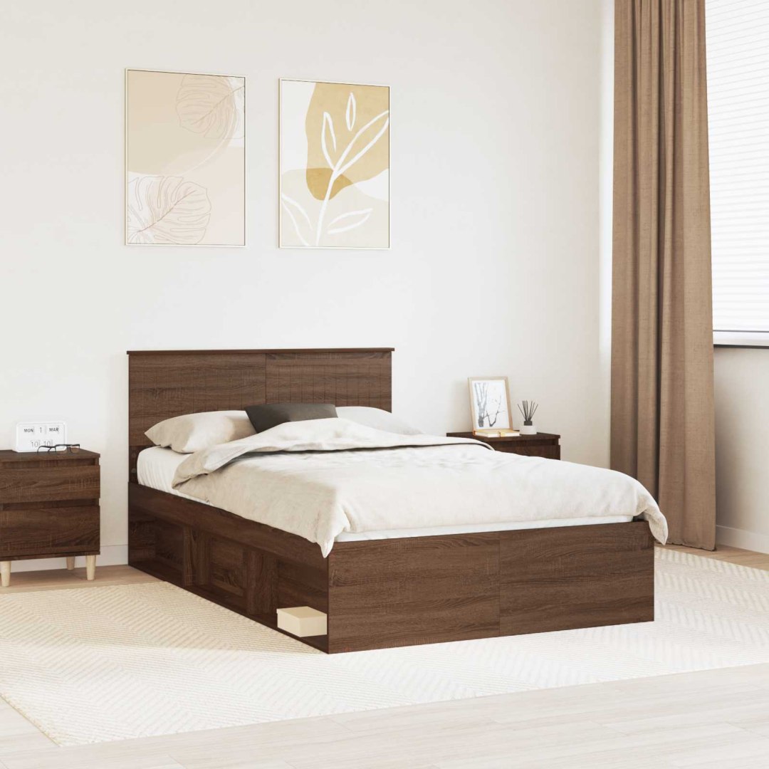 VidaXL Ramka łóżka Brązowy dąb 120 x 190 cm Lite drewno sosnowe