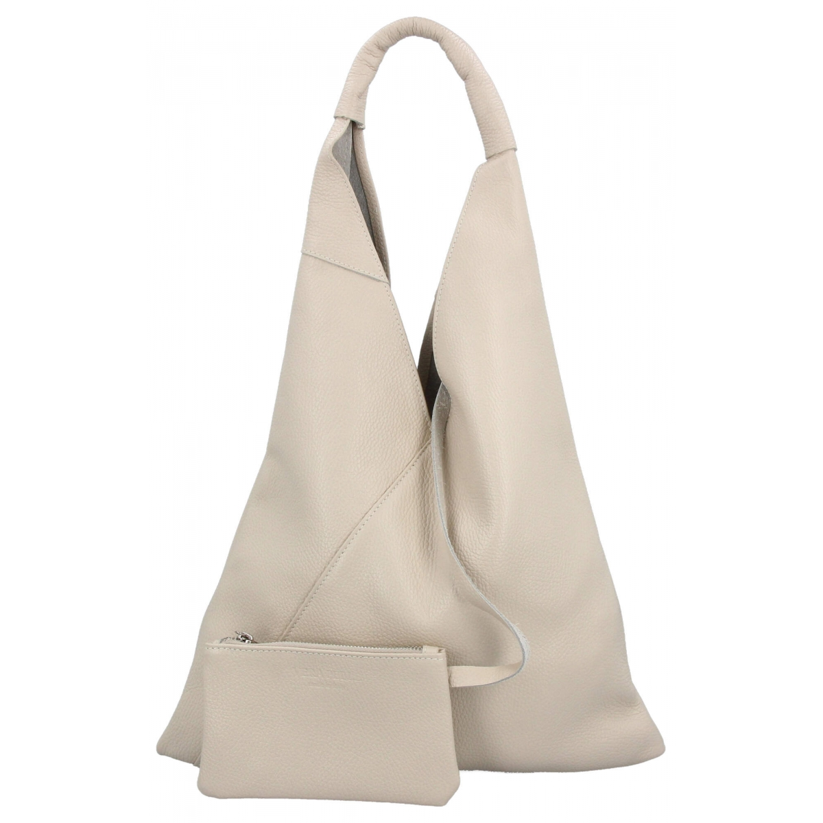 Włoska Torebka Skórzana Shopper Bag z Małą Kosmetyczką 5820S Beżowa