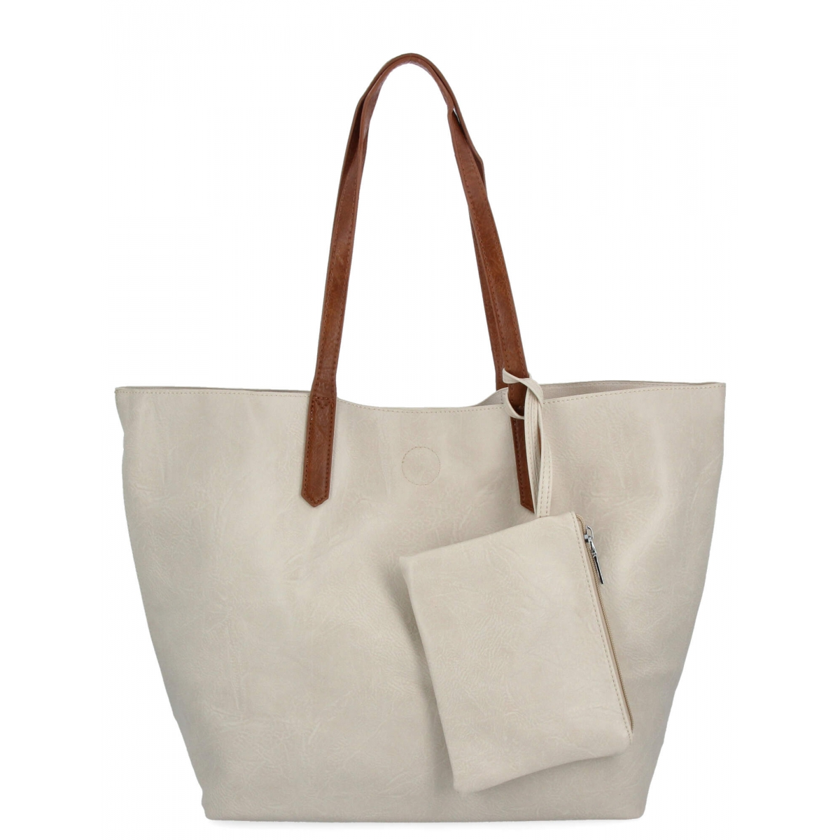 Torebka Damska Shopper Bag XXL z Kosmetyczką firmy Herisson H8805 Beżowa