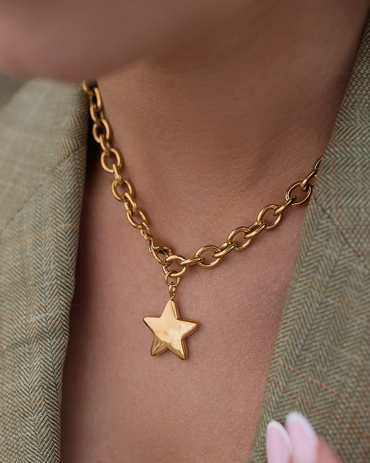 Złoty naszyjnik łańcuch z gwiazdą ze stali chirurgicznej premium