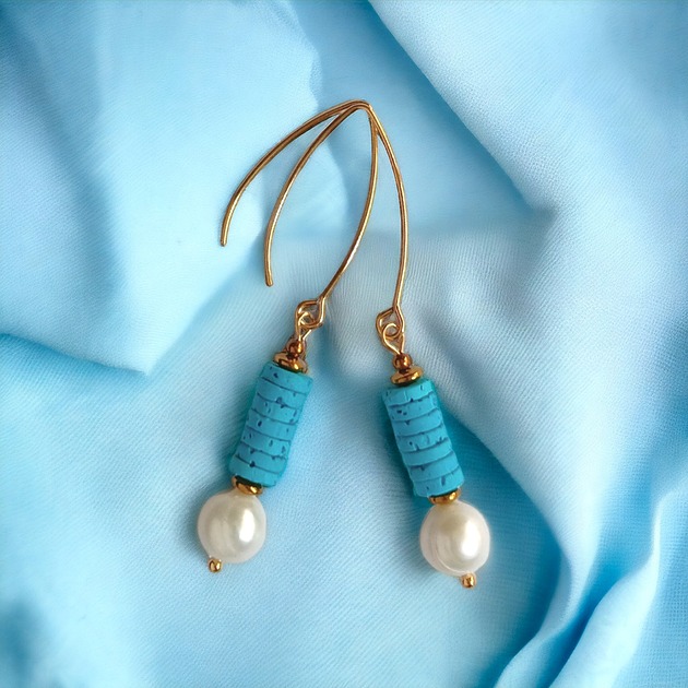 Kolczyki: kolekcja summer ocean:: PERŁY & LAWA turkusowa II