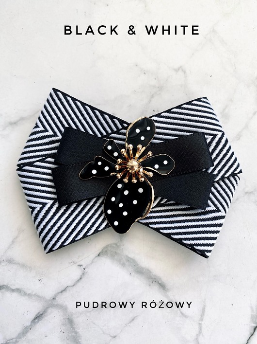Brosza Black & White z efektowym kwiatem w kropeczki New