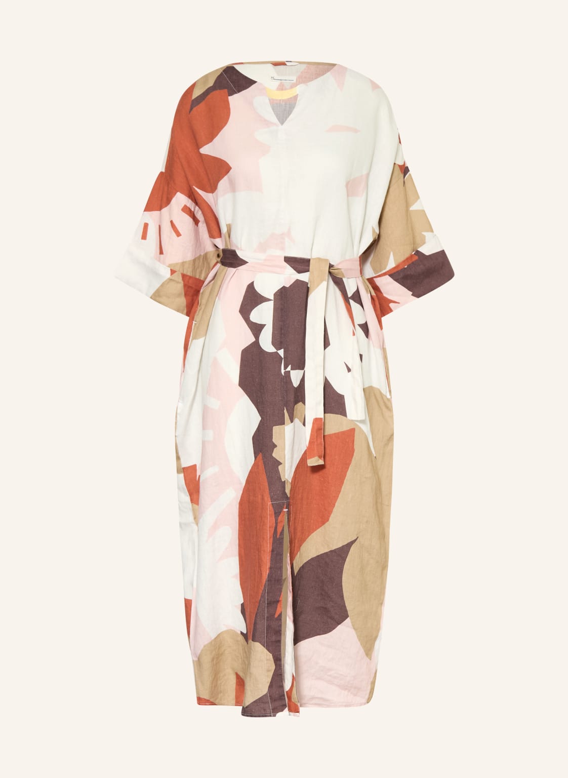 Knowledgecotton Apparel Lniana Sukienka Z Rękawami 3/4 gruen