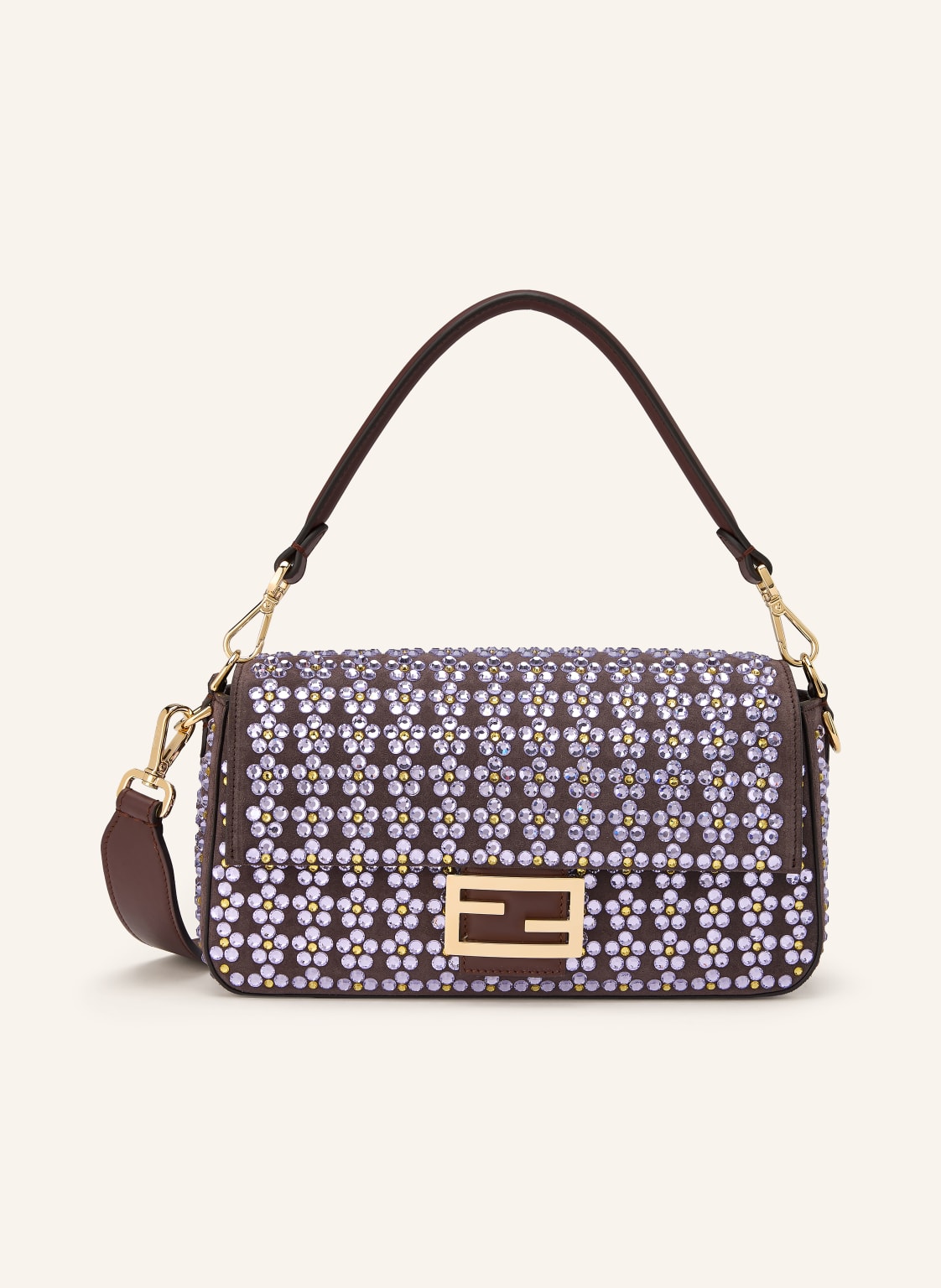 Fendi Torba Na Ramię Baguette Medium Z Kamieniami Ozdobnymi lila