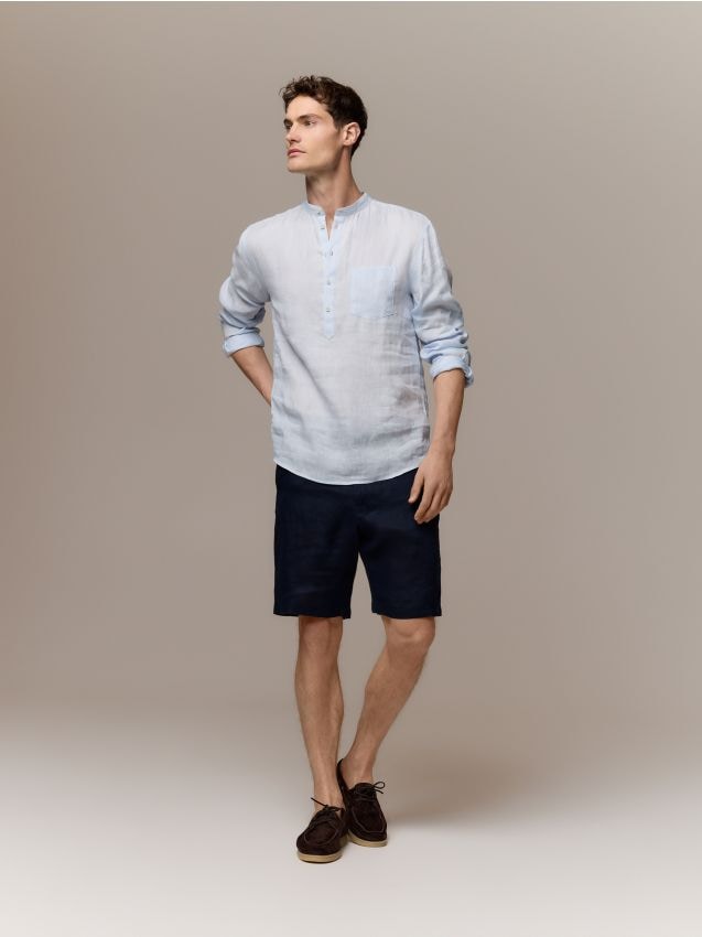 Reserved - Lniana koszula regular fit - jasnoniebieski