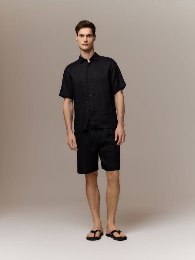 Reserved - Lniana koszula regular fit - czarny