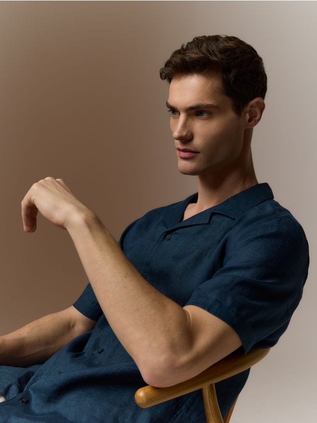 Reserved - Lniana koszula regular fit - ciemny turkus