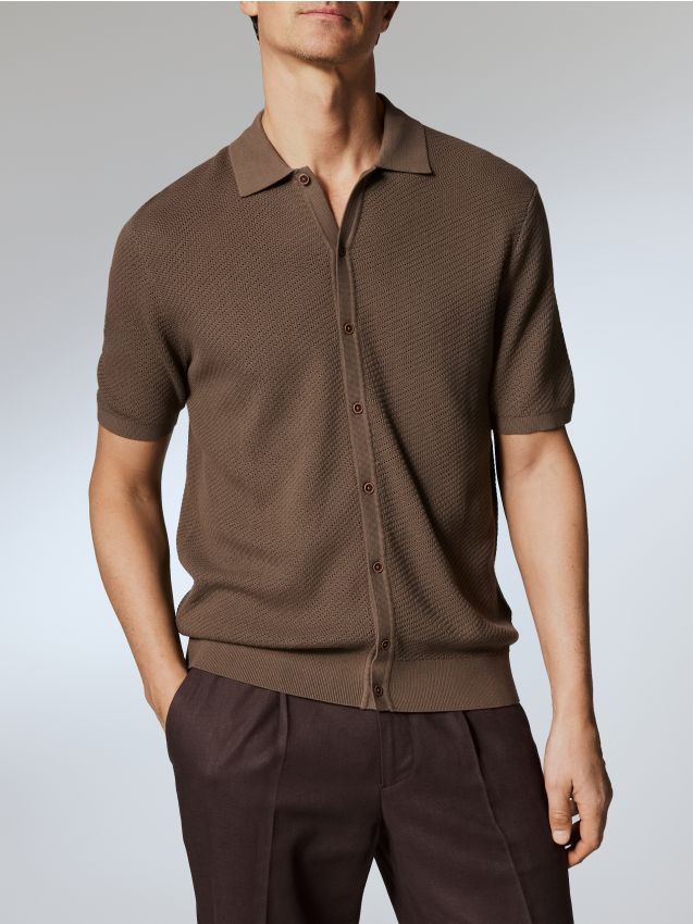 Reserved - Rozpinany sweter polo - brązowy