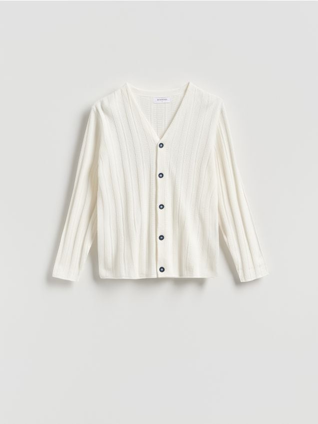 Reserved - Strukturalny kardigan z dodatkiem lnu - biały