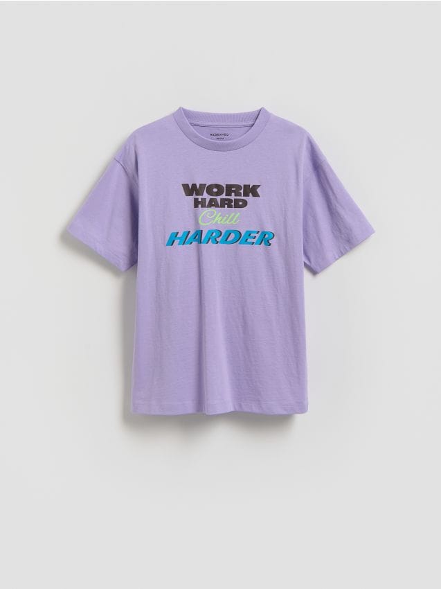 Reserved - T-shirt z nadrukiem - fioletowy