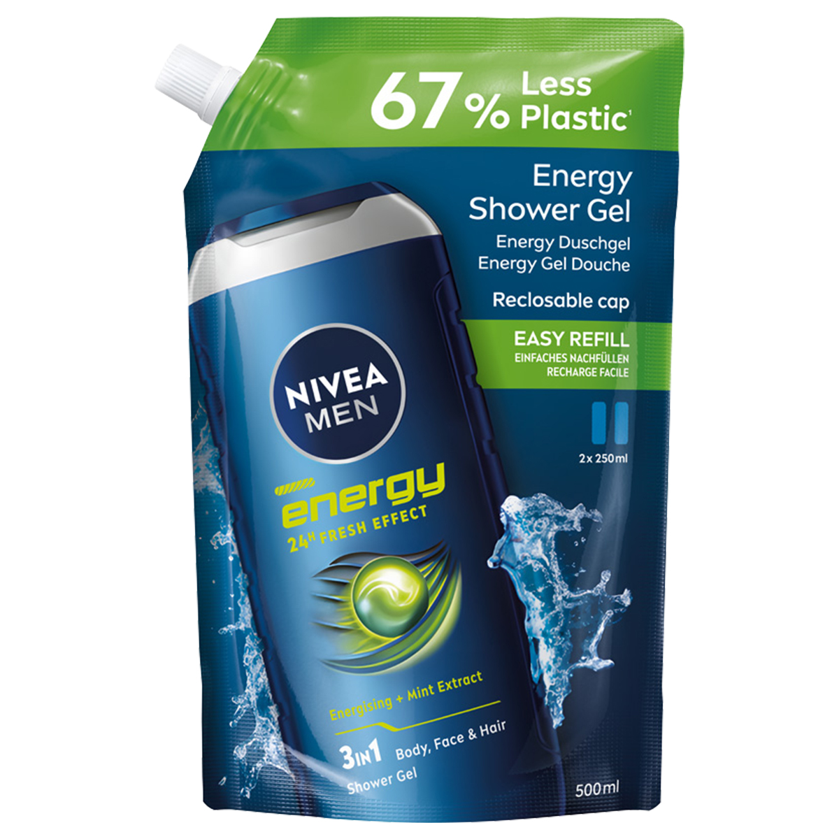 NIVEA Men Energy Żel pod Prysznic 3w1 Opakowanie Uzupełniające Refill 500ml