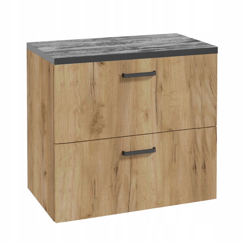 Szafka do Łazienki 80 x40cm Dąb Craft Złoty Wisząca 2 Szuflady + Blat Beton