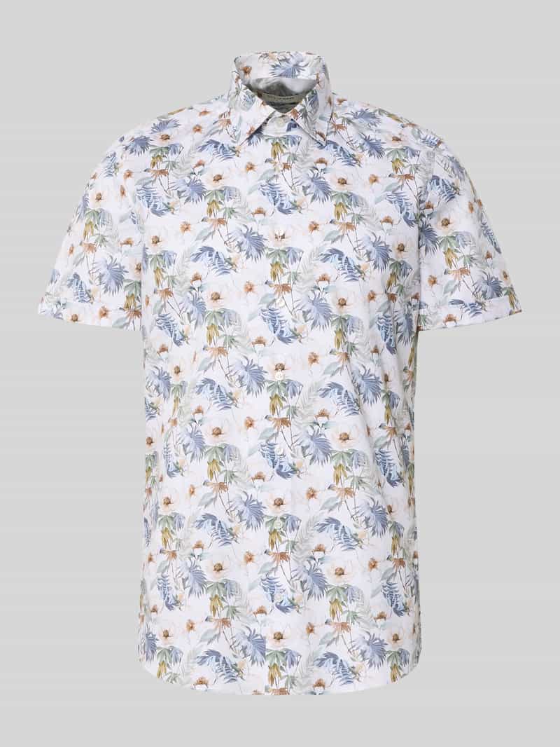 Koszula o kroju slim fit biznes z kołnierzykiem typu kent i kwiatowym nadrukiem