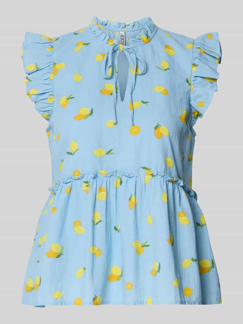 bluzka z wiązaniem pod szyją o kroju regular fit z czystej bawełny model 'EMMA'