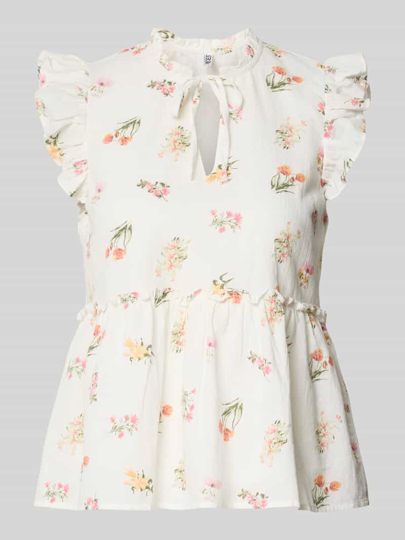 bluzka z wiązaniem pod szyją o kroju regular fit z czystej bawełny model 'EMMA'