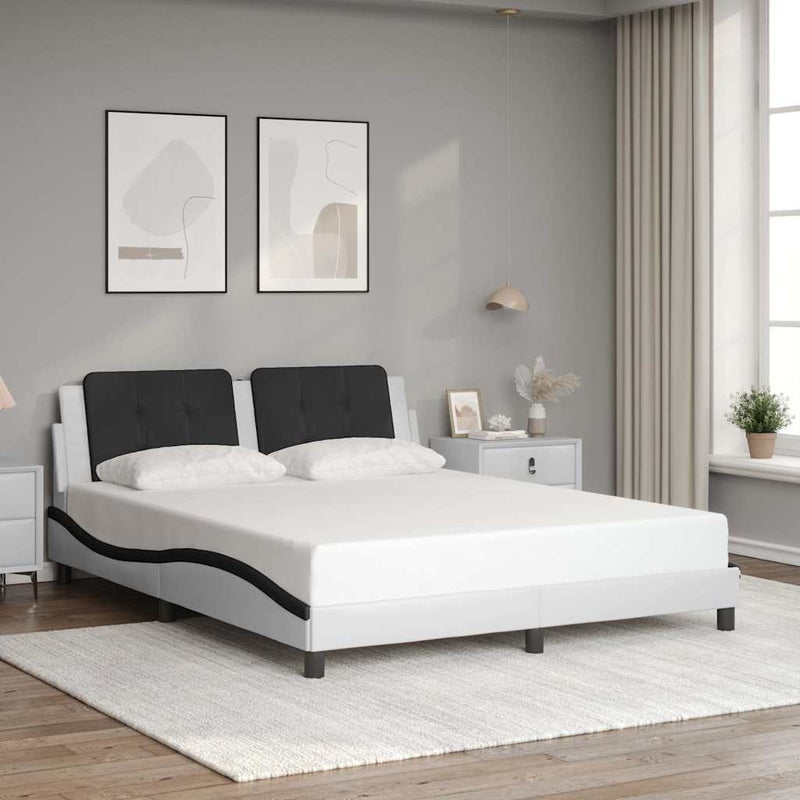 Łóżko Tapicerowane Biało-Czarne Ekoskóra Rama Łóżka Ze Stelażem 160x200 cm