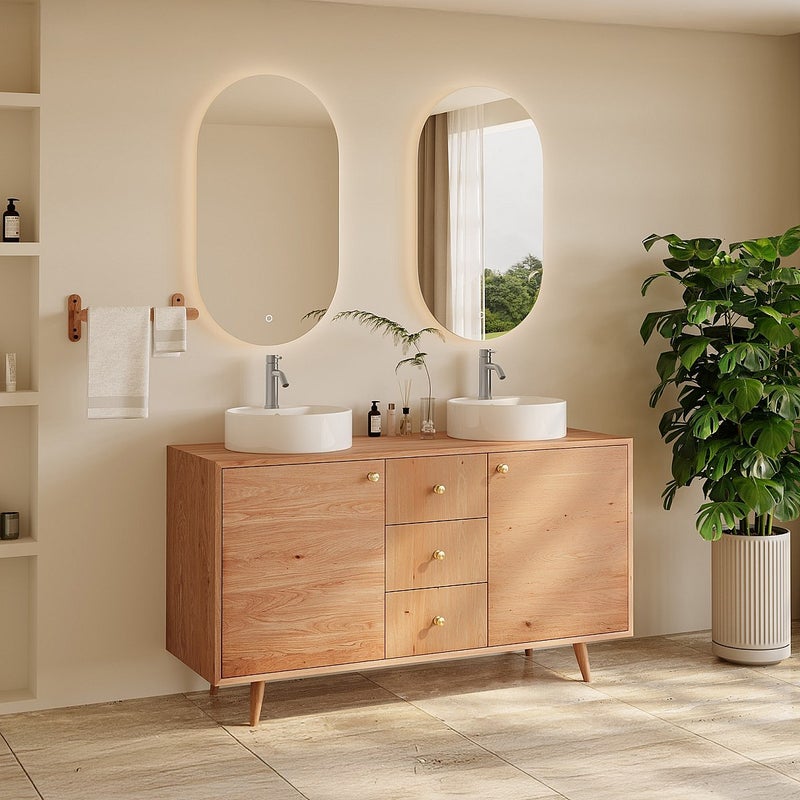 Szafka pod umywakę z litego dębu - Jasny naturalny - 145 cm - ZARENO