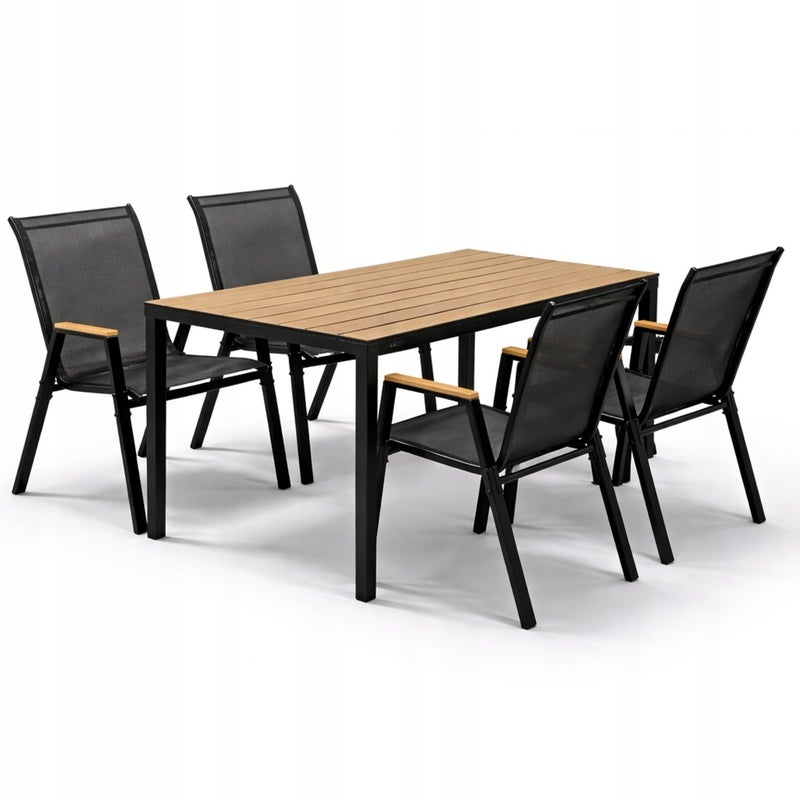 Zestaw balkonowy stół Allen-ST 130x70W + 4x krzesło Pola KD czarne