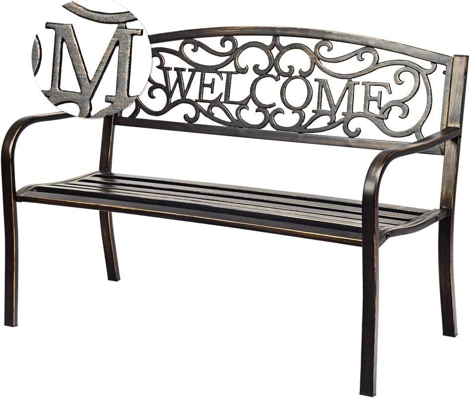 Metalowa Ławka Ogrodowa z Żeliwa na 2-3 Osoby, z Oparciem i Podłokietnikami, do Parku, Ogrodu, na Taras, Balkon, 127 x 63,5 x 89 cm